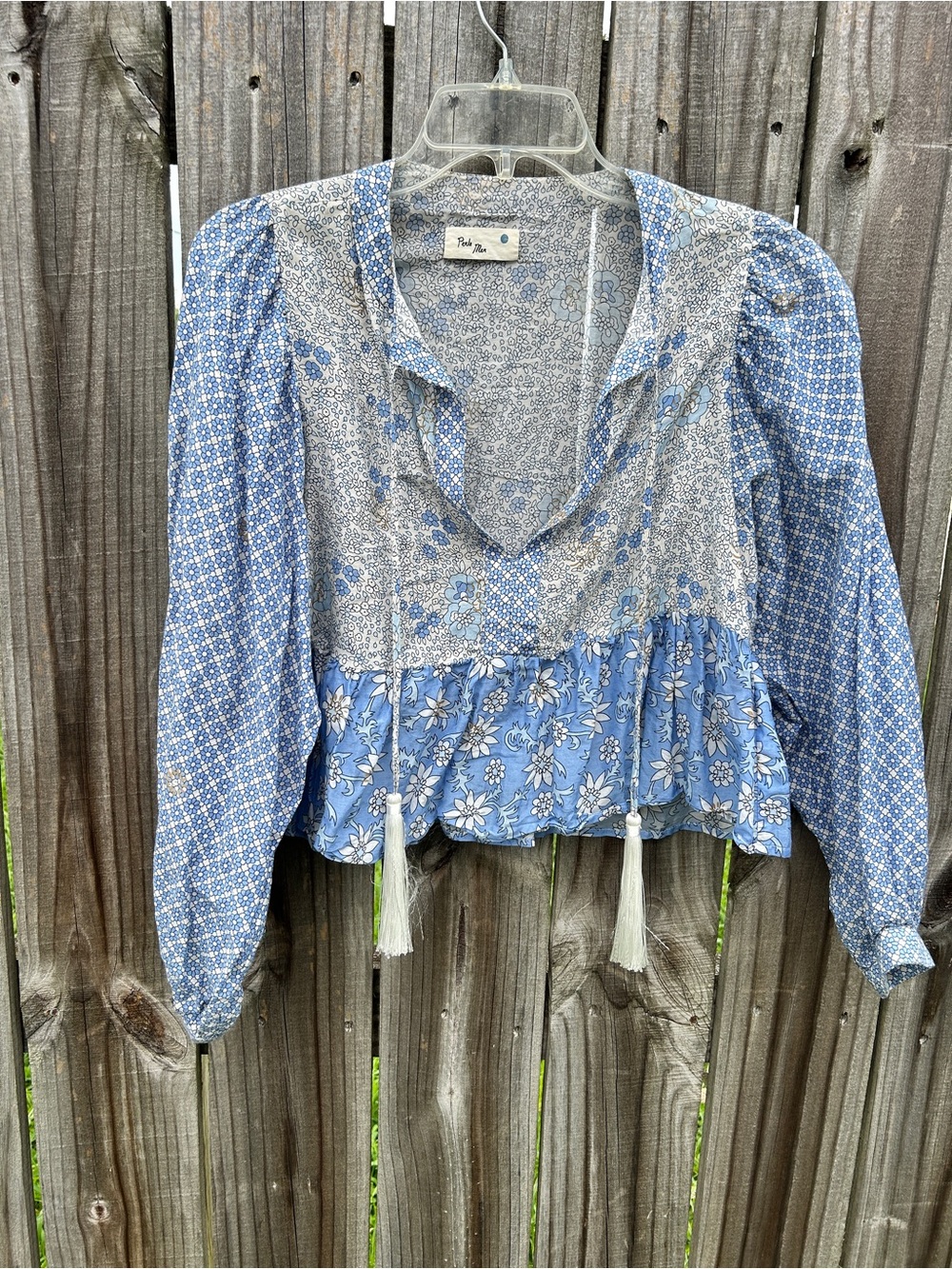 Perle Mer- Light Blue Mixed Floral Patchwork Blouse